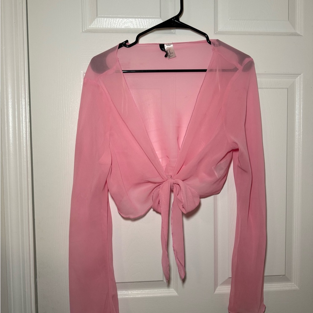 Forever 21 Pink Sheer Blouse with Tie-Front